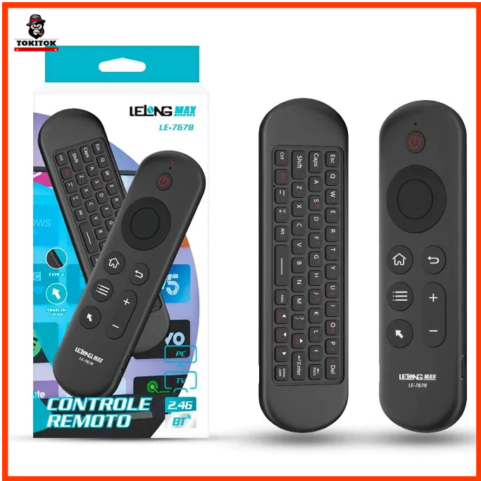 Controle Remoto LE-7678 Air Mouse com Teclado Bluetooth Sem Fio Compatível com Smart TV/PC