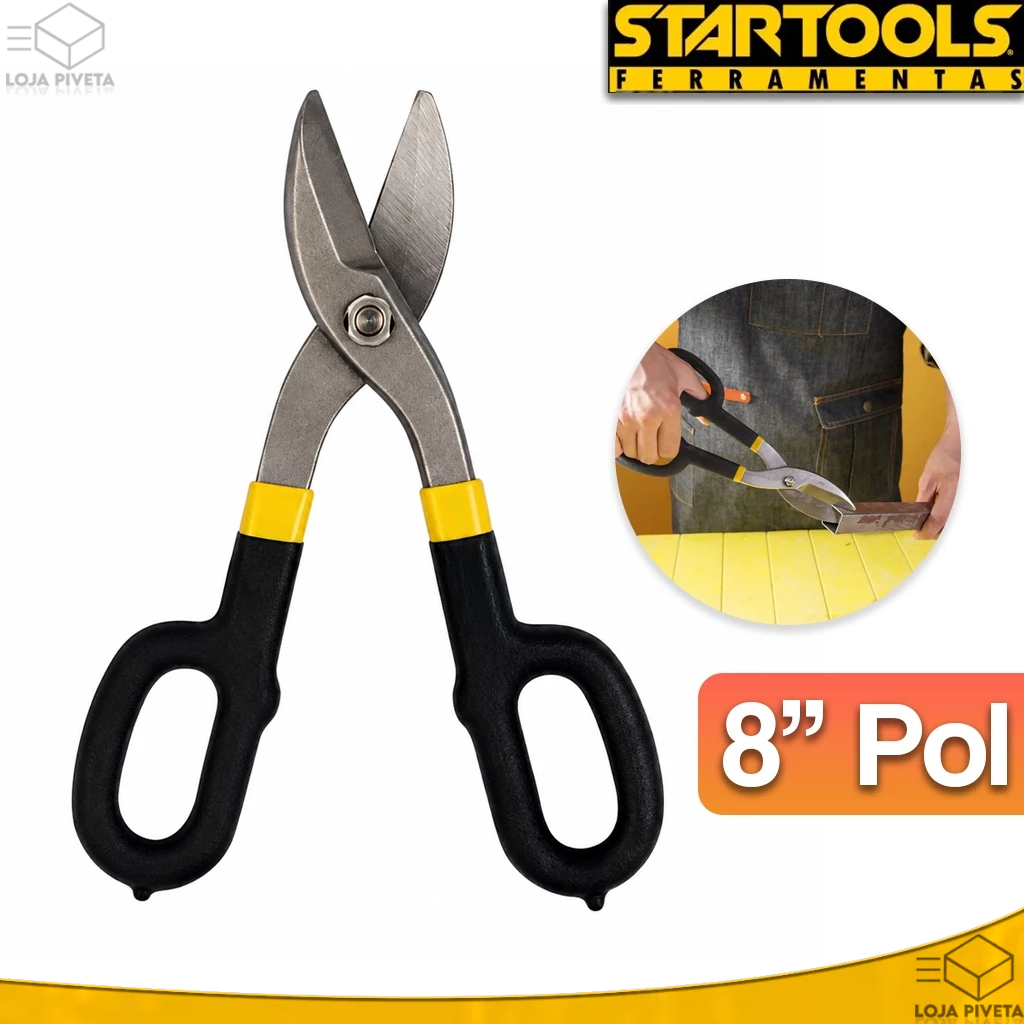 Tesoura de Funileiro 8'' Pol de Aço Carbono Com Cabo Emborrachado Para Corte de Chapas Calhas