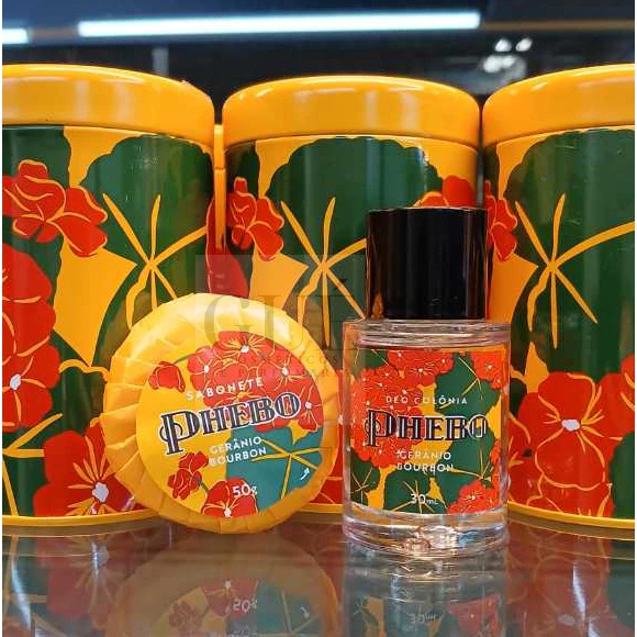 Kit Phebo Gerânio Bourbon Latinha Com Colônia 30ml e Sabonete em Barra 50g