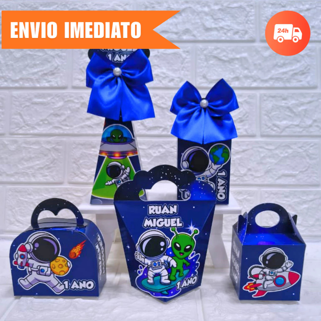 Kit Festa Personalizada ASTRONAUTA | Mimo Lembrancinhas Kit Caixinhas Aniversário | PEGUE E MONTE