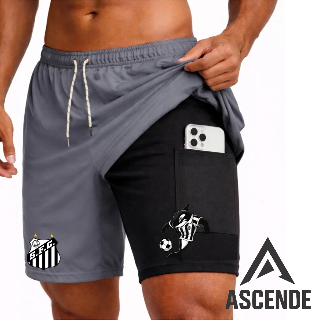 Bermuda Compressão 2 em 1 S4NTOS 01 Masculina Dry Fit + Elastano Leve para Academia Corridas