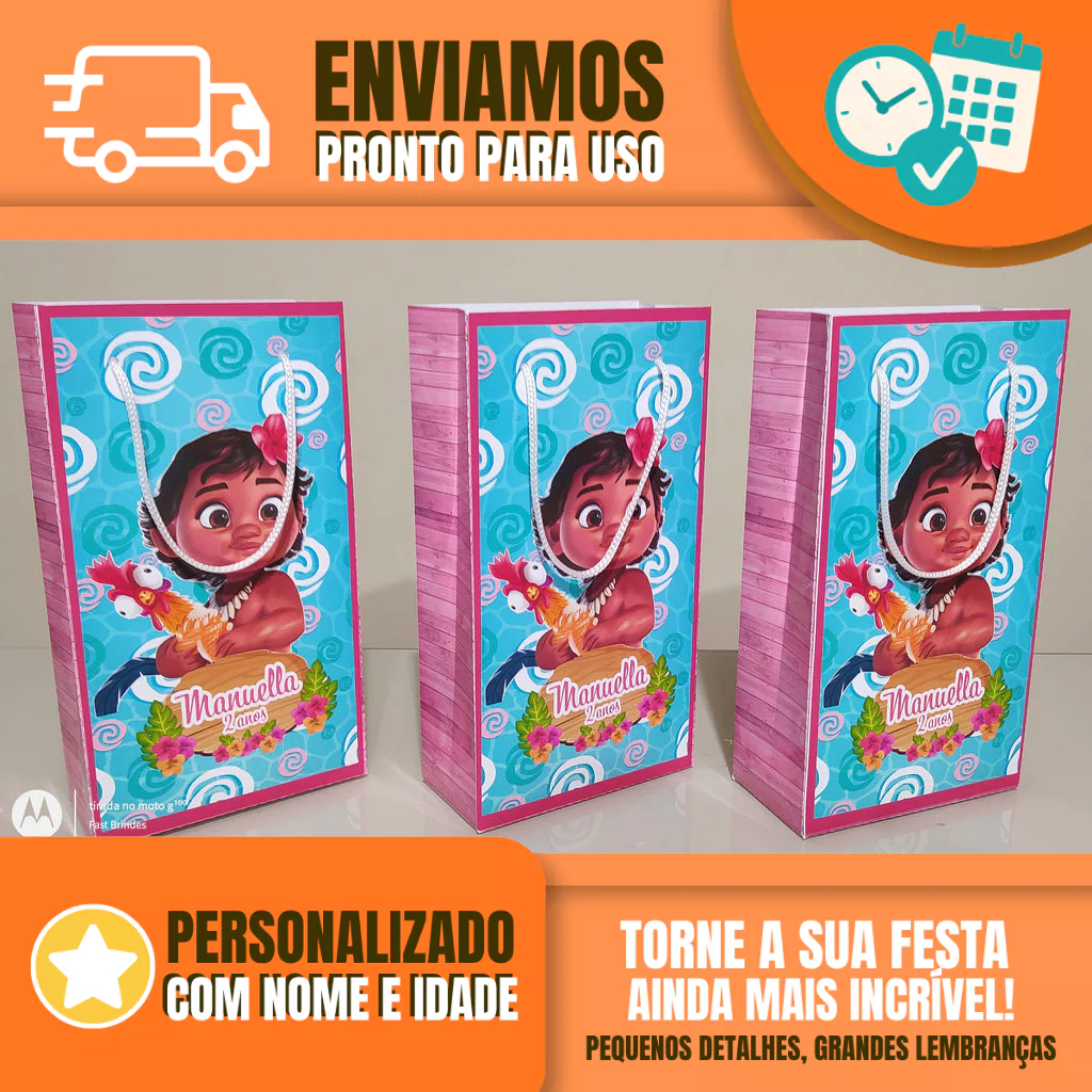 Sacolinha Personalizada para Festa Infantil - Lembrancinha -  Sacolinha Surpresa - Moana Baby