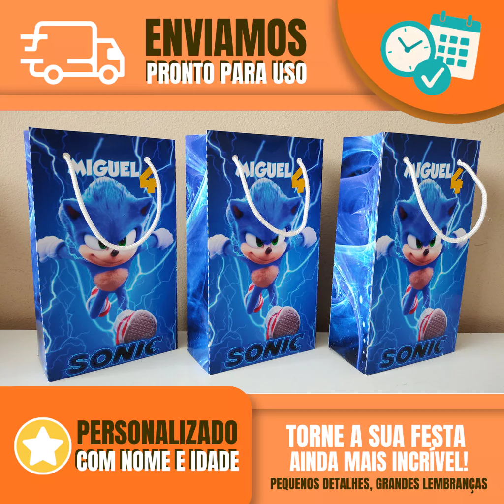 Sacolinha Personalizada para Festa Infantil - Lembrancinha -  Sacolinha Surpresa - Sonic