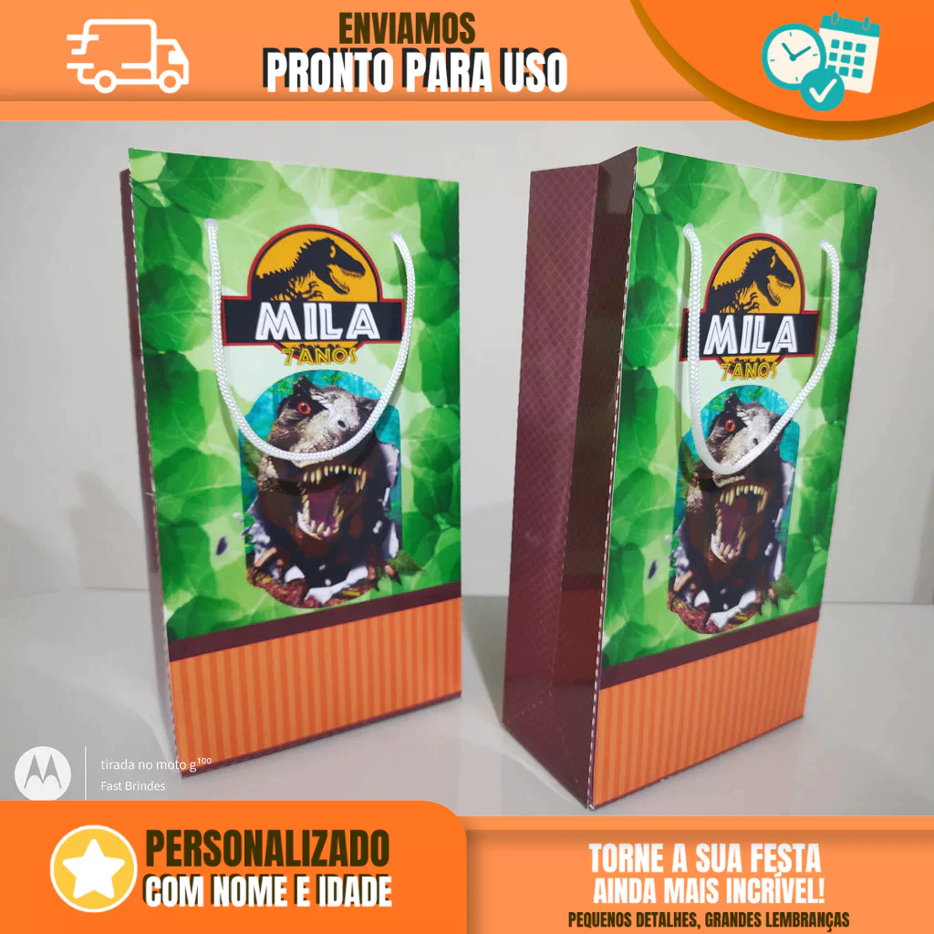 Sacolinha Personalizada para Festa Infantil - Lembrancinha -  Sacolinha Surpresa - Dinossauro