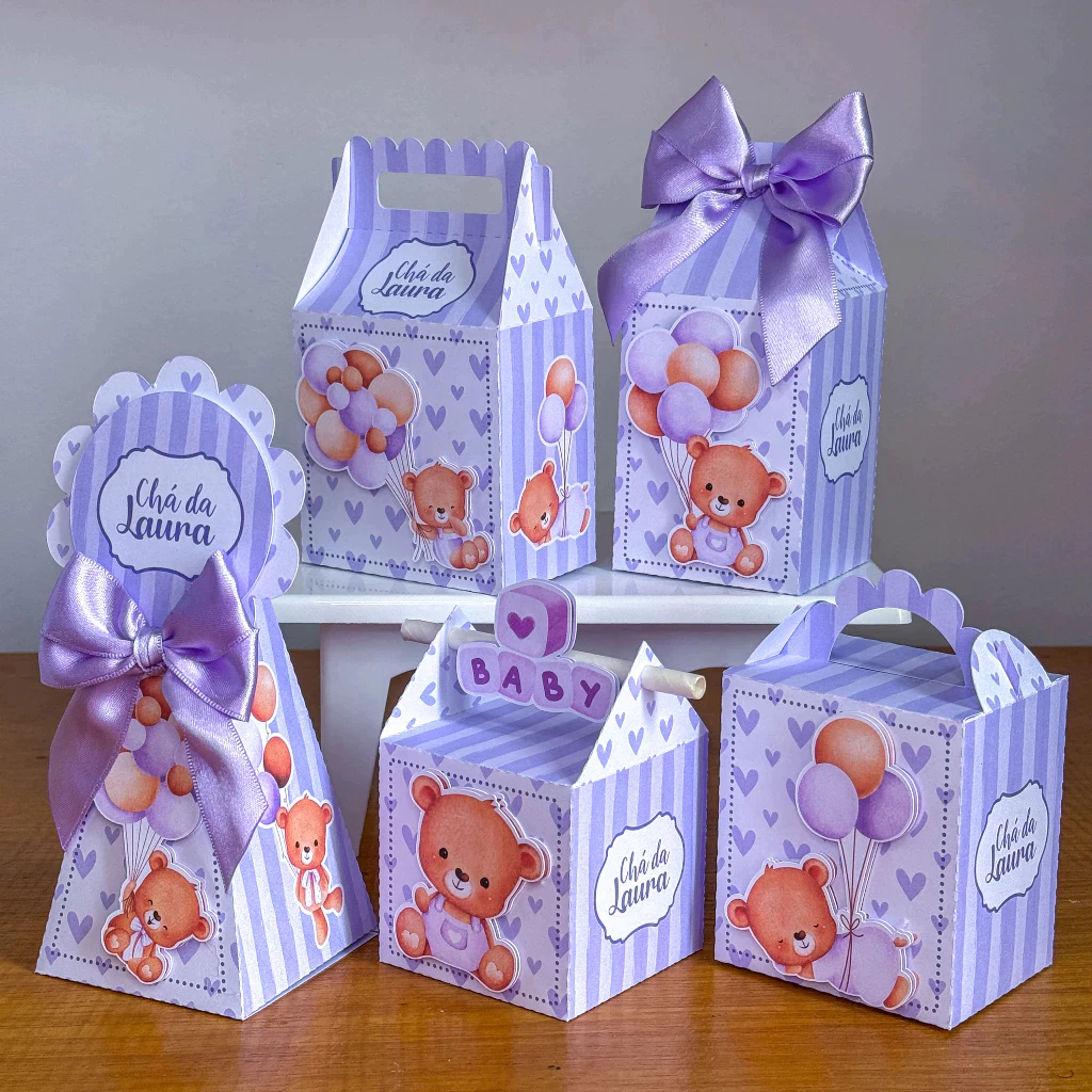 Kit Festa Vhá de Bebe Ursinha Lilas Personalizado Pegue e Monte Lembrancinhas Festa Infantil