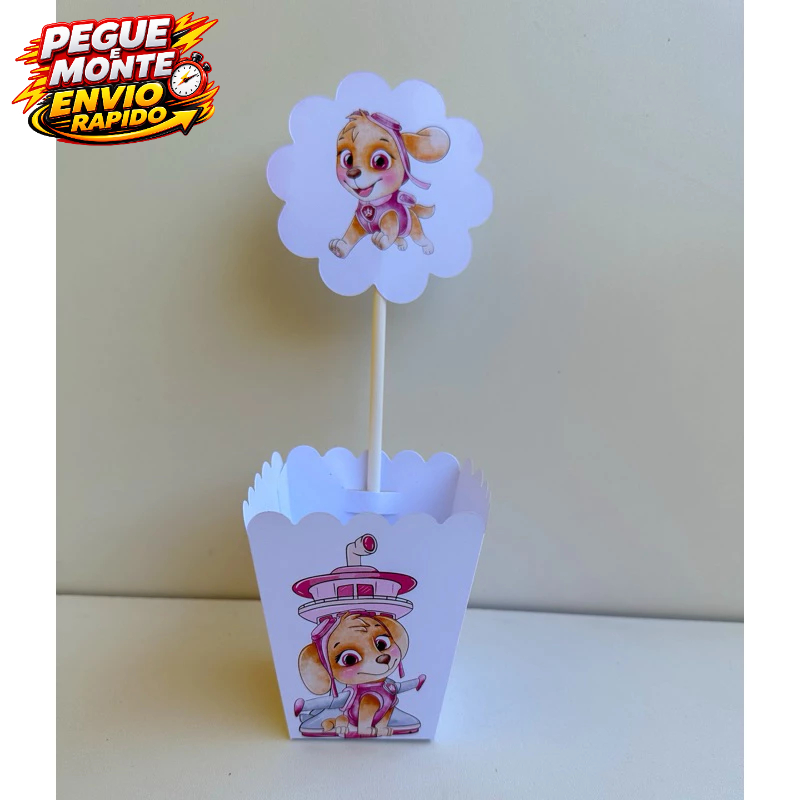 Centro de mesa Skye Patrulha Canina Aquarela Cachepo Enfeite de mesa festa Personalizado infantil Caixinha Lembrancinha