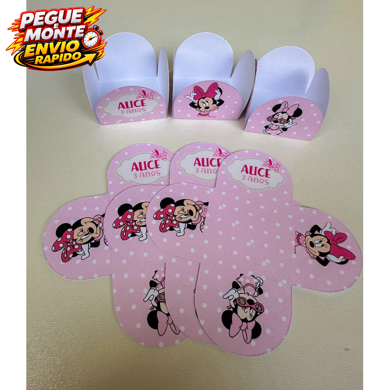 Forminha de Doces Minnie Rosa ou Vermelha Personalizada Com Nome e Idade /Lembrancinha de Festa /Aniversário/