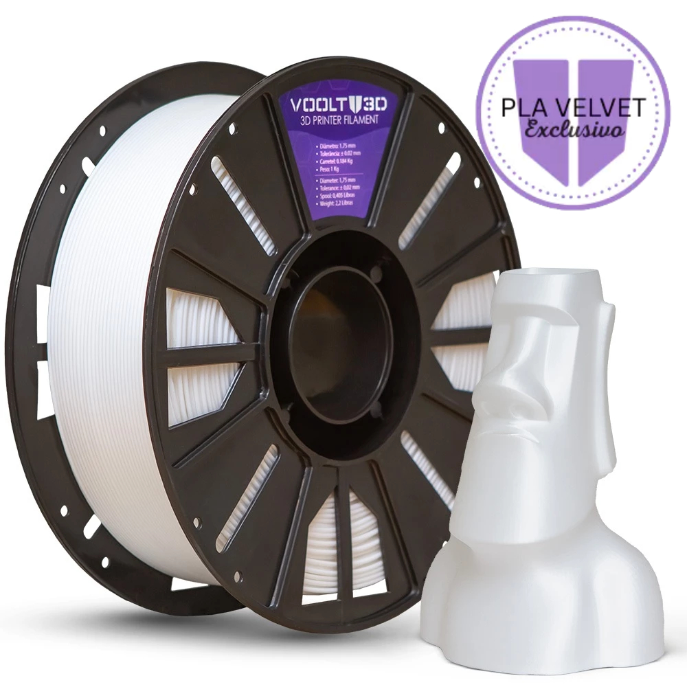 Filamento PLA Branco Off White Velvet 1Kg 1,75mm Efeito Aveludado Impressora 3D FDM Voolt3D Oficial