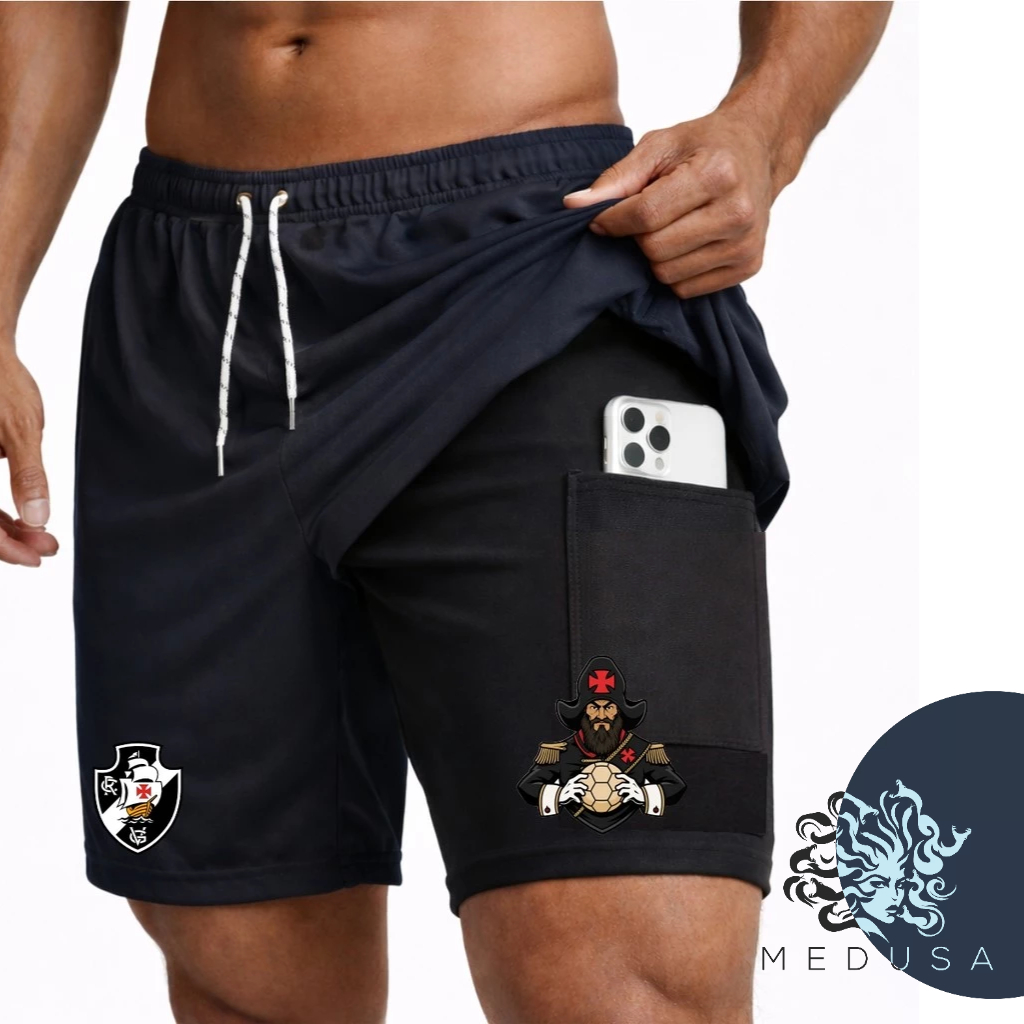 Bermuda Short Compressão 2 em 1 ALMIRANTE 01 Masculina Dry Fit + Elastano Leve para Academia Corridas