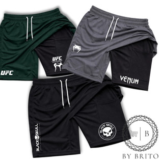 Kit 3 Bermuda Compressão Shorts Com Elastano Black/UFC02/VNM Dry Fit Confortavel Treino Esportes