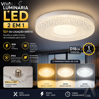Luminária Plafon De Teto 18W 18CM Led 3500K 4500K 6500K 3 Em 1 Painel LED Bivolt Bocal E27 UFO