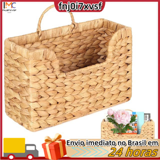 Porta-revistas de parede trançado à mão em jacinto-d'água-Organizador suspenso para cesto de armazenamento boho