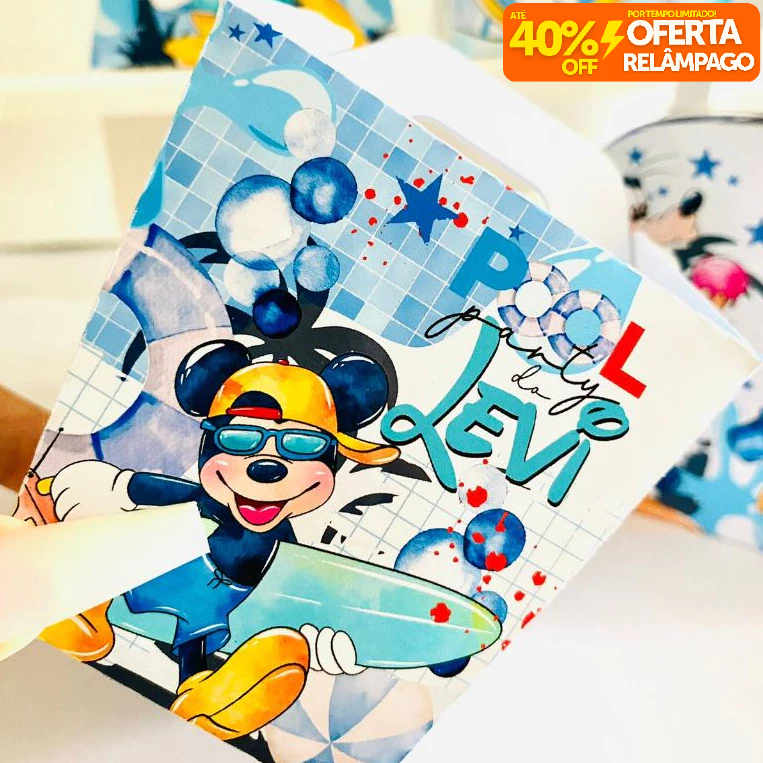Kit Caixinhas Personalizadas MICKEY POOL PARTY MENINO para Decoração de Festa e Aniversário
