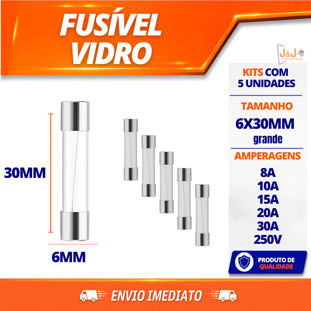Fusível vidro 6x30mm 8, 10, 15, 20, 30 amp Kits Pacote 5 Unidades Proteção Diversos Eletrodomésticos
