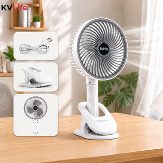 Ventilador de Mesa Portátil Multifunção USB Recarregável Silencioso com Clipe 3 Pás 3 Velocidades 4 Modos