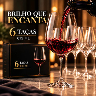 Jogo 6 Taças Cristal Transparente 615ml Elegante Durável Alta Qualidade