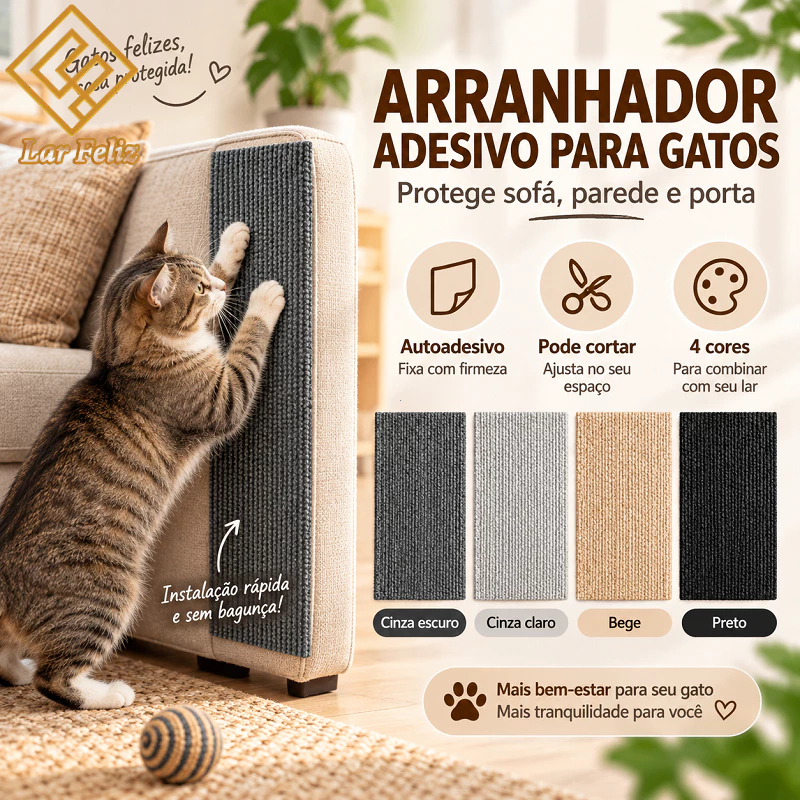 Tapete Arranhador Adesivo para Gatos Protetor de Sofá e Parede | 40x60cm 60x60cm 120x50cm 3 Tamanhos e 4 Cores à Escolha