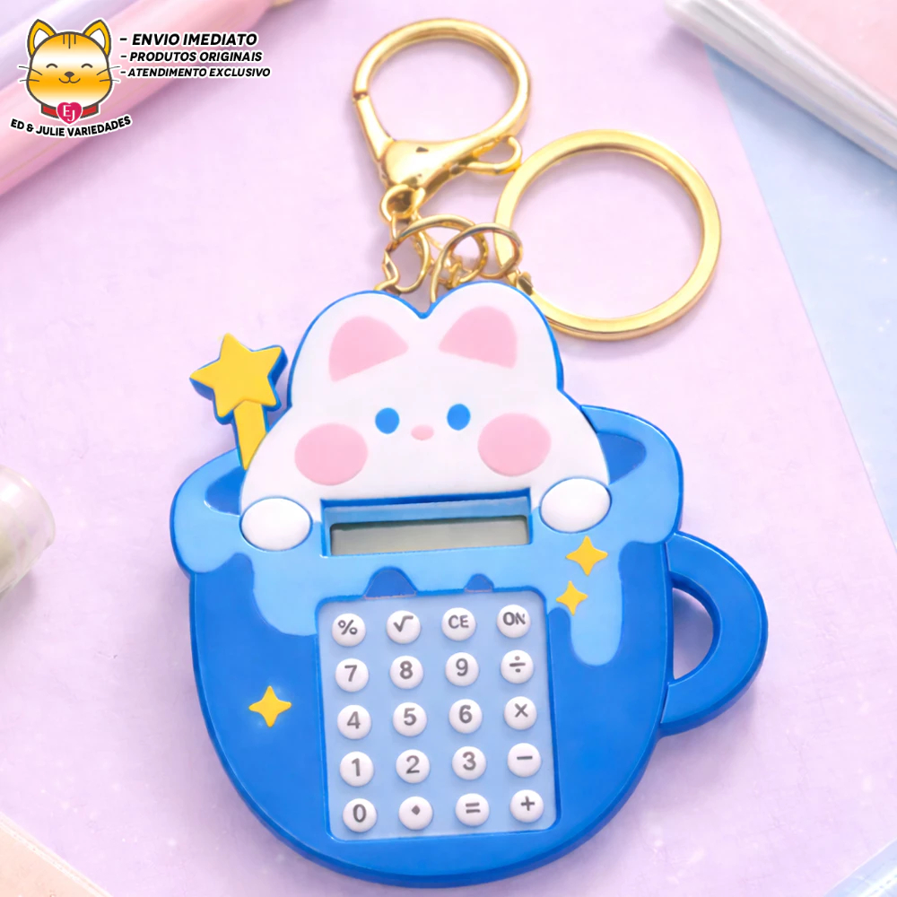 Mini Calculadora Chaveiro de Gatinho com Labirinto - Azul em Oferta na Shopee