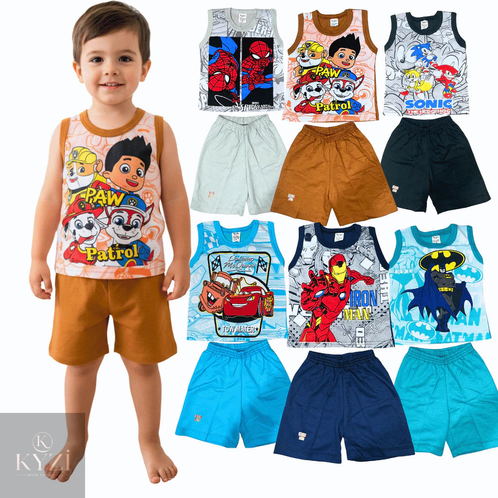Conjunto Infantil Menino Regata Estampada + Short Verão KYZI loja da moda Feminina