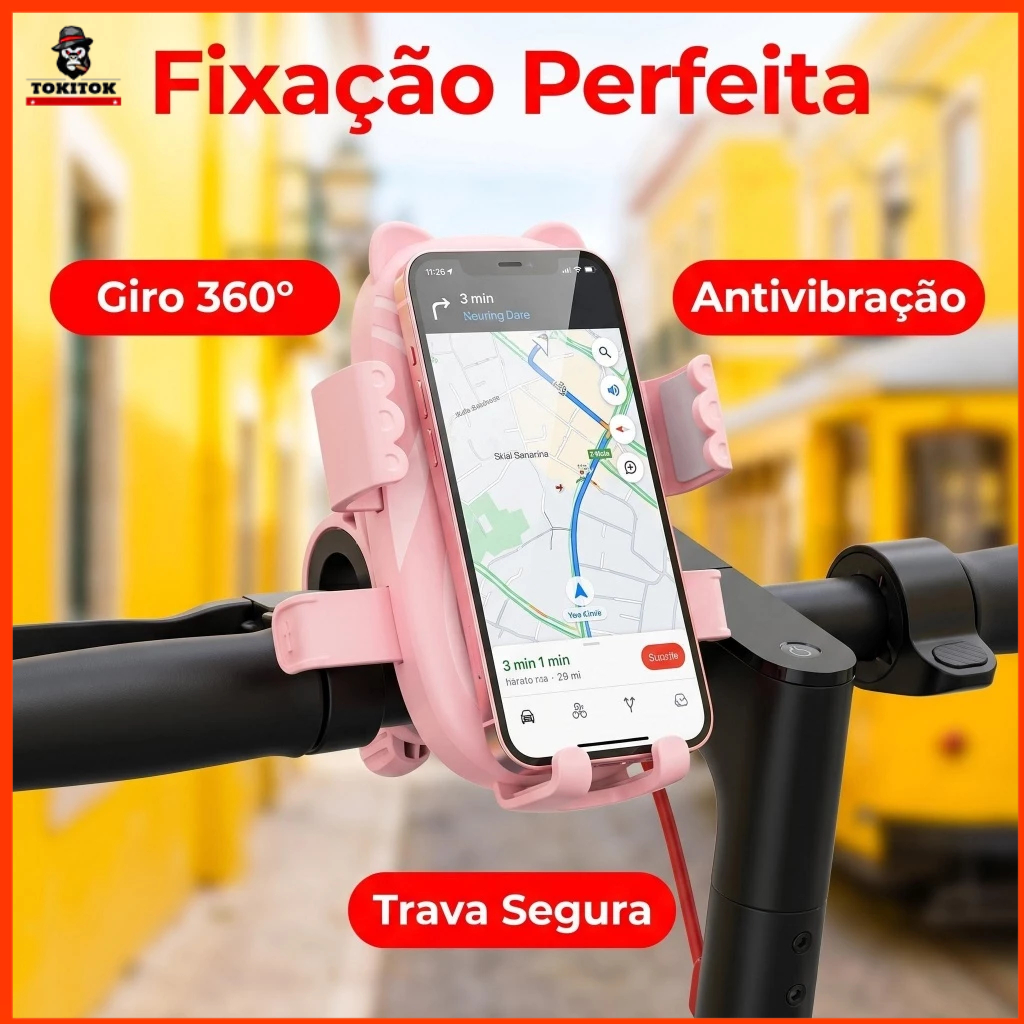 Suporte de Celular para Bicicleta Elétrica 360° Antivibração | Suporte Guidão Moto Bike Scooter Antiderrapante Universal