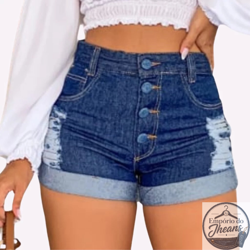 Short Jeans Feminino Soft Barra Dobrada Amaciado Cintura Alta, Empório do Jheans