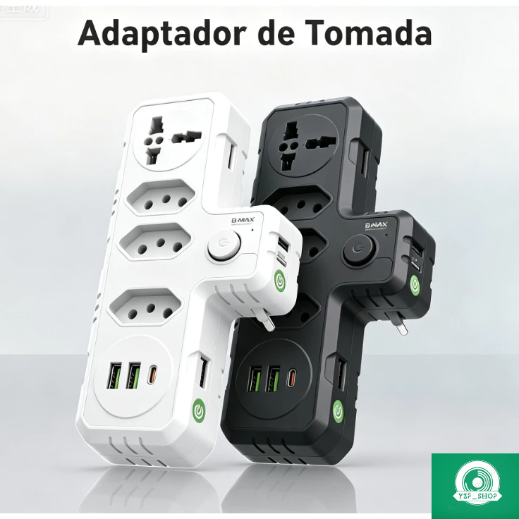 Conector De Extensão Portátil Universal COM USB E Type-C Transformador Conversor De Tomada
