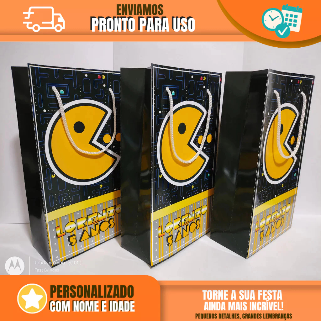 Sacolinha Personalizada para Festa Infantil - Lembrancinha -  Sacolinha Surpresa - Pac Man