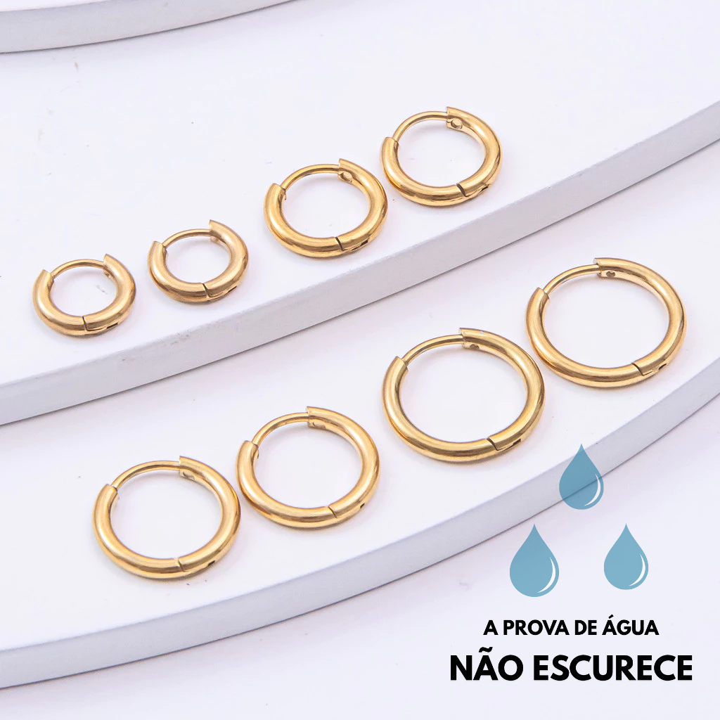 Brinco Dourado Mini Argolinha Click Aço Inoxidável Feminino Delicado Antialérgico Minimalista