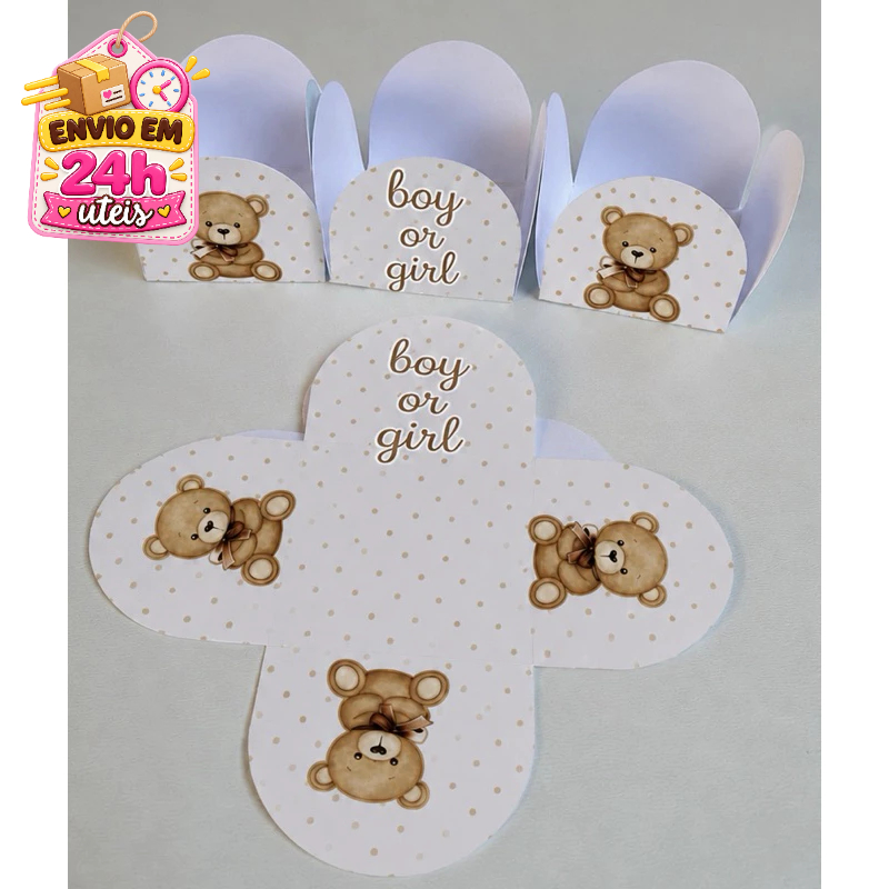 Forminha de Doces Chá Revelação Ursinho Bege Marrom Personalizada Com Nome /Lembrancinha de Festa/ Forminha Brigadeiro