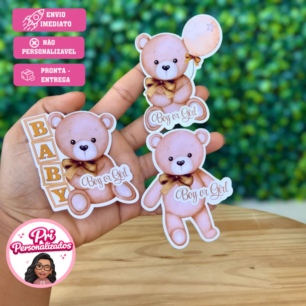 Apliques Para Tubetes Lembrancinhas Ursinho Dourado/ Chá Revelação / Chá Fralda e Aniversário