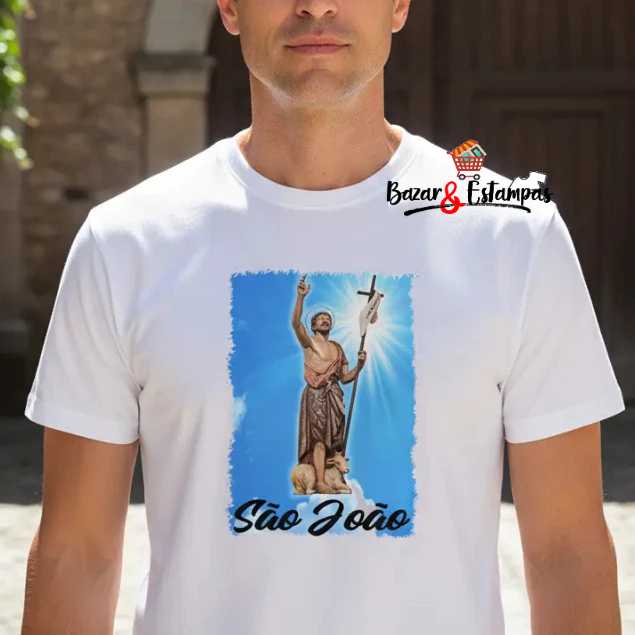 1 Camiseta São João Batista Estátua Santo Religião Camisa São João Batista Unissex