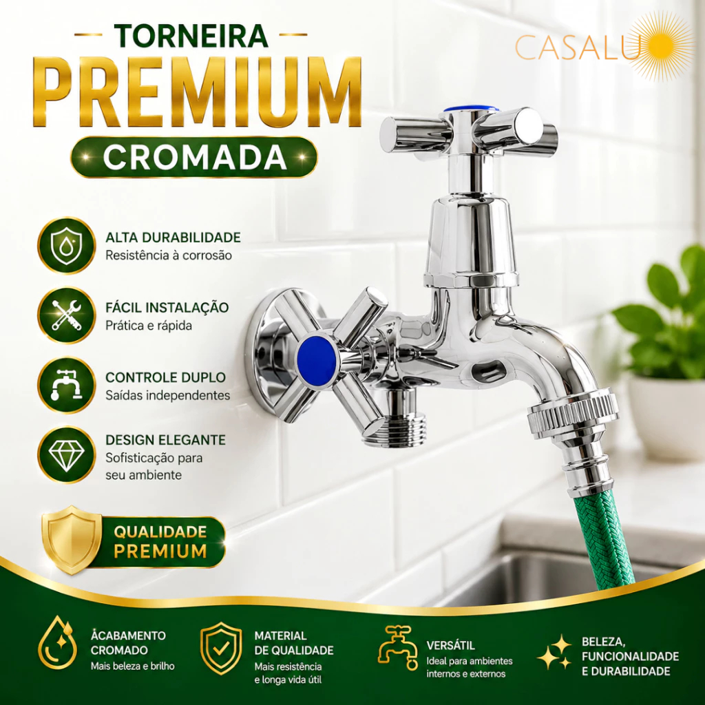 Torneira de Parede Dupla Saída para Tanque e Máquina de Lavar ABS Torneira Para Lavanderia Pia