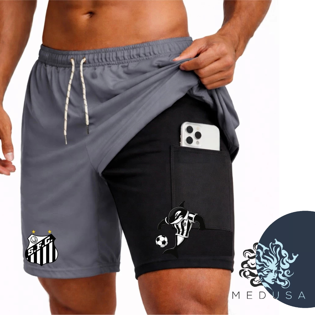 Bermuda Short Compressão 2 em 1 S4NTOS 01 Masculina Dry Fit + Elastano Leve para Academia Corridas