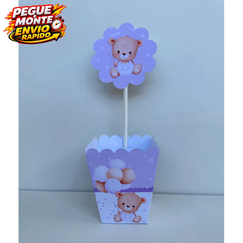 Centro de mesa Chá de bebê Ursinho Lilás Cachepo Personalizado Enfeite de mesa festa infantil Caixinha Lembrancinha