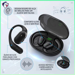 Fone de Ouvido Sem Fio Bluetooth com Condução Óssea/Compacto e Leve/Resistente a Água/Tipo-C