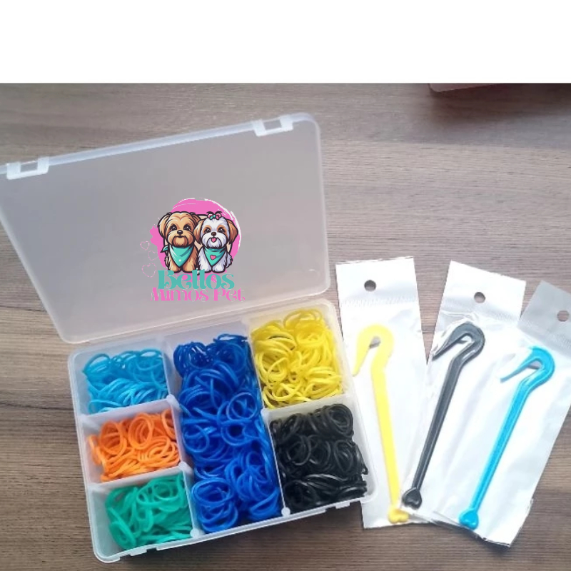 caixa 600 Elásticos Penteado Pet com Removedor de Elásticos Penteado Pet e Infantil