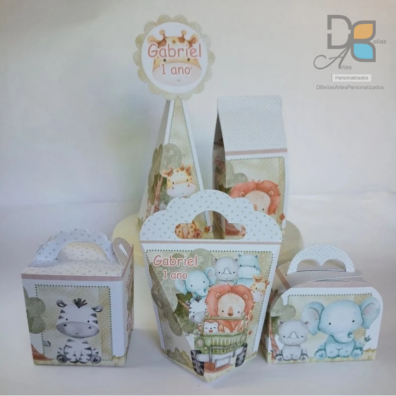 Caixinhas Personalizadas SAFARI MENINO Lembrancinha para festa infantil - aniversário - decoração / PEGUE E MONTE