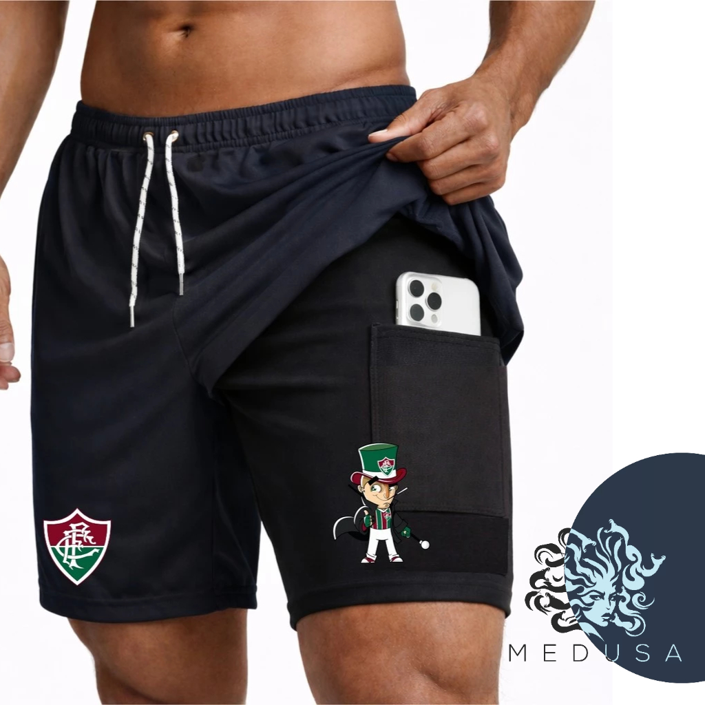 Bermuda Short Compressão 2 em 1 CARTOLINHA 01 Masculina Dry Fit + Elastano Leve para Academia Corridas