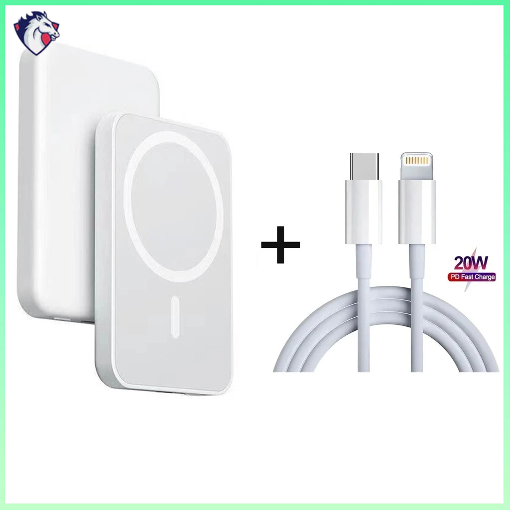 Kit 2 em 1 Power Bank Portátil   Pack MagSafe + Cabo de iphone Rápido 20W USB-C para Lightning 1m