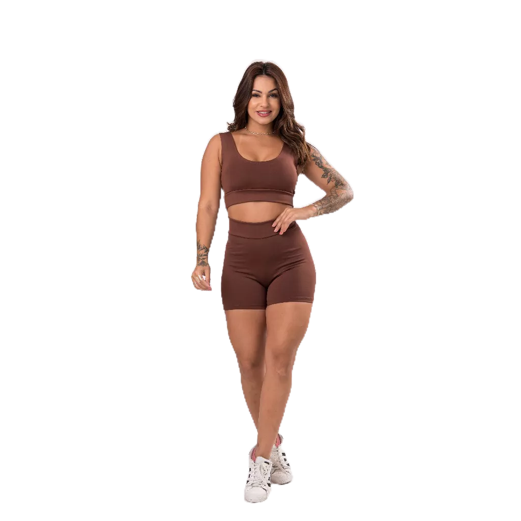 Conjunto Academia Feminina Short e Top Cintura Alta Fitness Não Fica Transparente