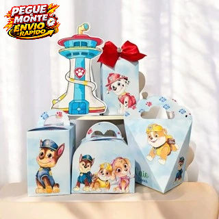 Kit Personalizados Patrulha Canina Aquarela Azul Pegue e Monte Lembrancinha Caixinha (Informe Nome e Idade pelo Chat)
