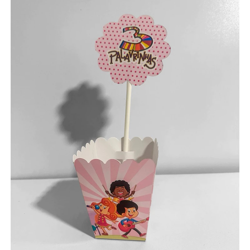 Centro de mesa Três Palavrinhas Rosa Cachepo Personalizado Enfeite de mesa Bingo festa infantil Caixinha Lembrancinha