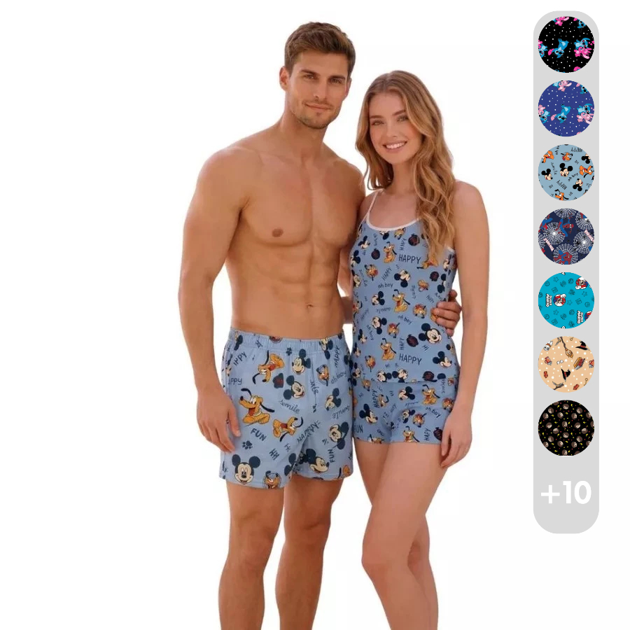 Kit Pijama Casal Feminino Samba Canção Namorados Estampa Kit Mozão Kit Namorados Combinando