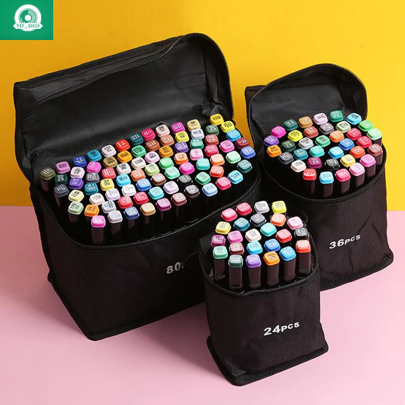 Kit 24/36/48/60Cores Caneta Marcadora Com Ponta Dupla Pintura  Arte Aquarela Material Escolar