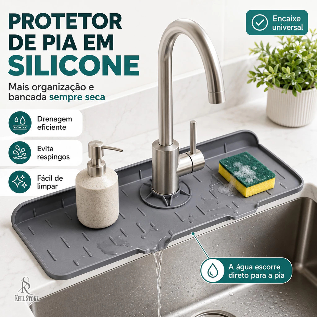 Tapete Protetor De Pia Silicone Para Torneira Escorredor Organizador De Pia Manta Anti Respingo Cozinha