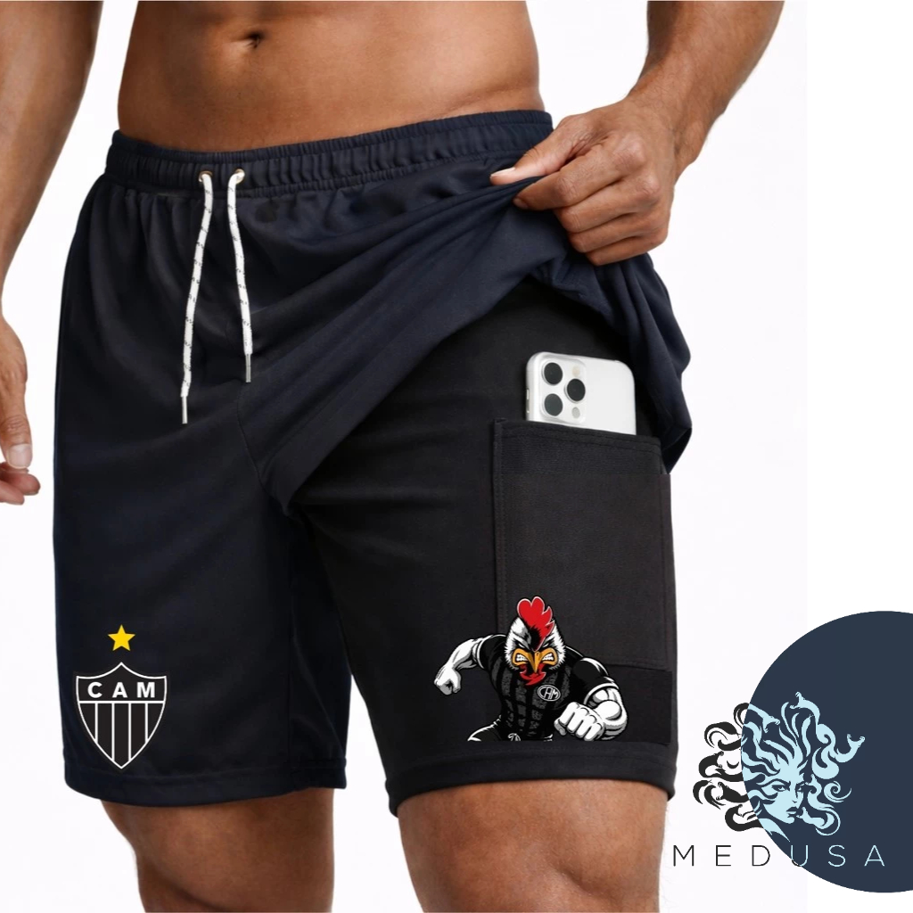 Bermuda Short Compressão 2 em 1 ATL3T1CO 01 Masculina Dry Fit + Elastano Leve para Academia Corridas