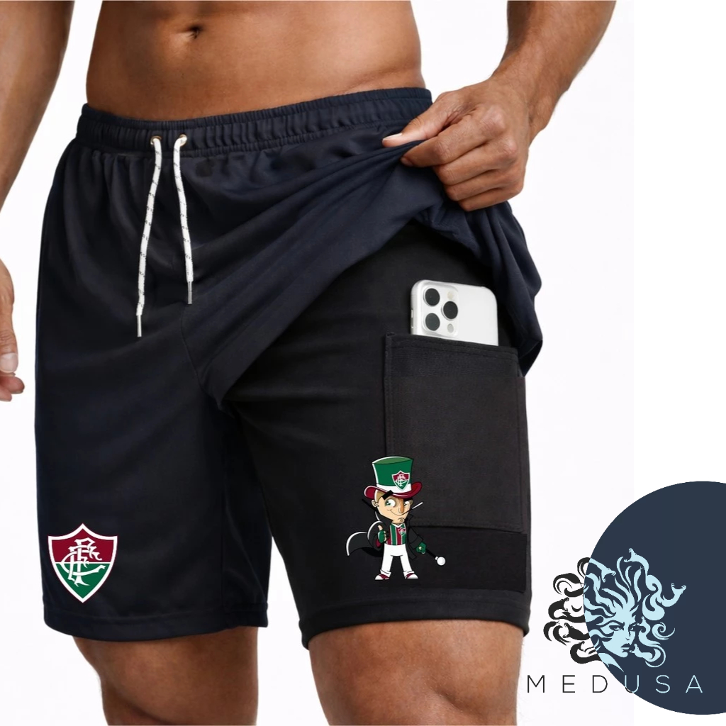 Bermuda Short Compressão 2 em 1 CARTOLINHA 01 Masculina Dry Fit + Elastano Leve para Academia Corridas