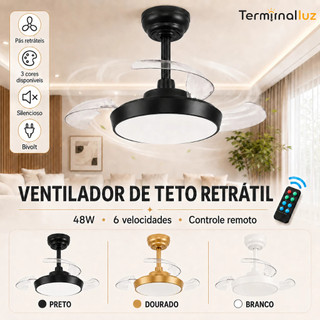 Lustre Ventilador de Teto Retrátil 48W Multicor 6 Velocidades com Controle Remoto Bivolt