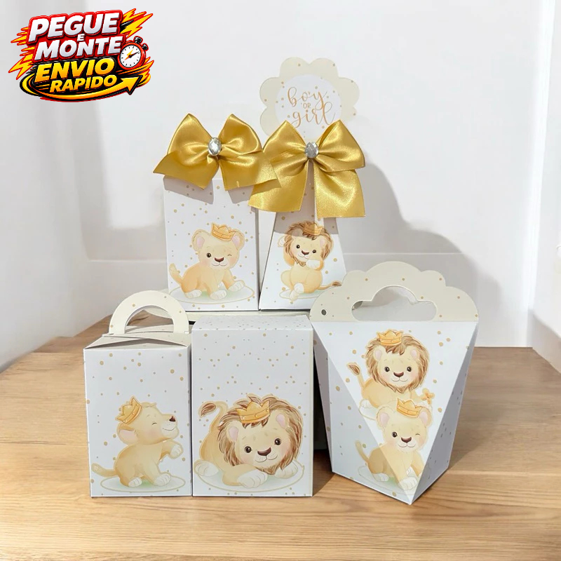 Personalizados Chá de bebê/ Chá revelação Leãozinho Pegue e Monte Lembrancinha Caixinha (Informar Nome no Chat) as