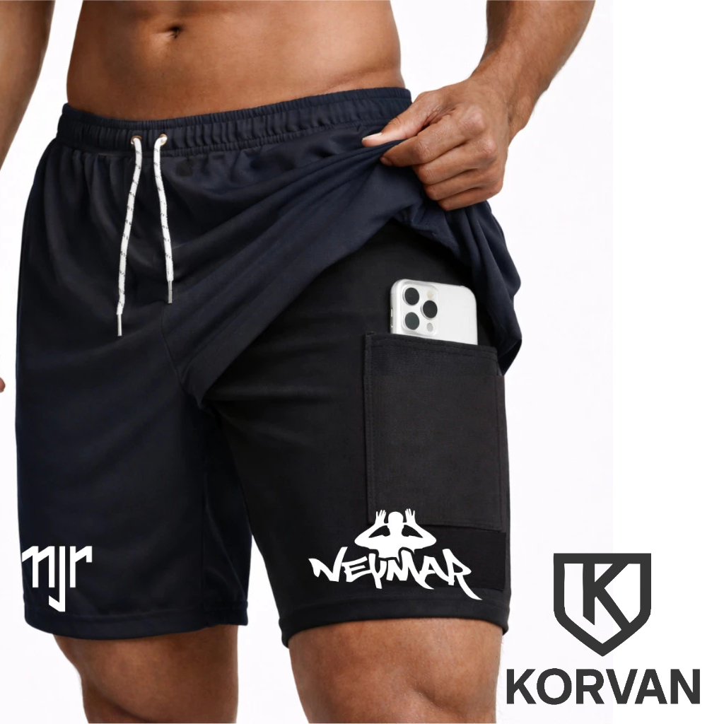 Bermuda Shorts Compressão 2 em 1 NJR02 Masculino Futebol Corrida Academia Treino Fitness Esportivo Dry Fit Elastano Musc